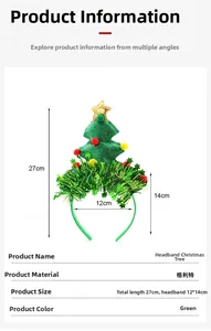 Cerchietto albero di Natale verde glitterato con dimensioni 27cm x 14cm su sfondo bianco