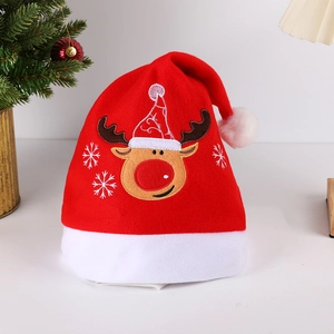 Cappello di Natale Ricamato per Adulti Bambini Babbo Natale Renna Pupazzo di Neve Tessuto Spazzolato Rosso Bianco Decorazione Regalo