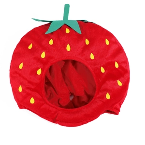 Cute strawberry plush headgear for pets or babies on a clean white background