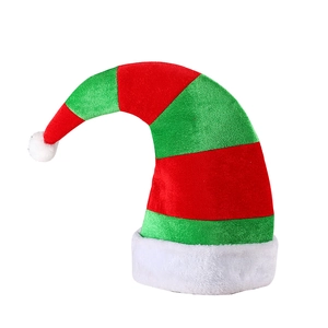 Chapeau de lutin de Noël à rayures rouges et vertes avec bordure en peluche blanche