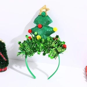 Cerchietto Albero di Natale Pailletten Glitterate Fascia per Capelli Stella d'Oro e Pompon Colorati Accessori per Capelli Festa Natalizia