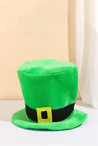 Detailed view of the St. Patrick's Day green hat with a black band and gold buckle
