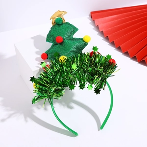Cerchietto albero di Natale con paillettes verdi con stelle dorate e pompon colorati