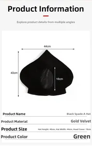 Macro shot of Ace of Spades costume hat with dimensions 40x44cm in black velvet fabric