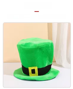 Close-up of St. Patrick's Day green top hat with black belt and yellow buckle detail