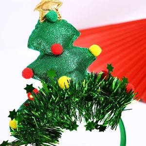 Cerchietto con albero di Natale verde glitterato con pompon colorati e stella d'oro