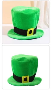 Detail of green St. Patrick's Day top hat with black belt and yellow buckle detail