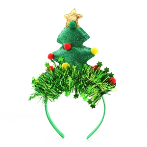 Cerchietto con albero di Natale glitterato con stella dorata e pompon colorati per le feste