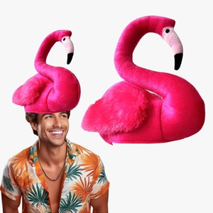 Chapeau de Nouveauté en Peluche Flamant Rose Dindon pour Noël Action de Grâce Drôle Coiffure d'Animal pour Fête Déguisée