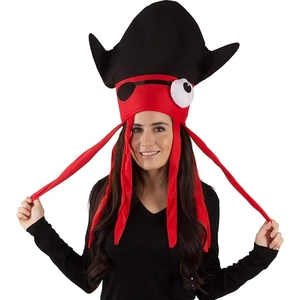 Funny pirate octopus hat in red and black with tentacles for party and cosplay