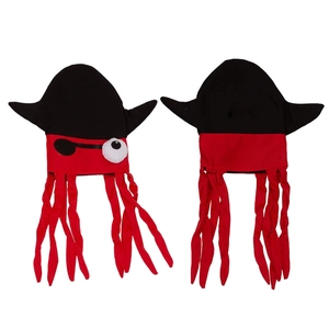 Funny pirate octopus hat with red tentacles and eye patch for Halloween party cosplay