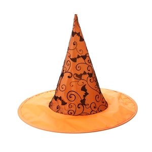 Halloween Zaubererhut aus orangefarbenem Oxford-Stoff mit schwarzen Fledermausmustern