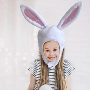 Cute white plush bunny ear hat with pink interior for kids cosplay photography