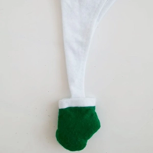 Festive Christmas elf hat and leg ornaments crafted from premium green and white felt fabric
