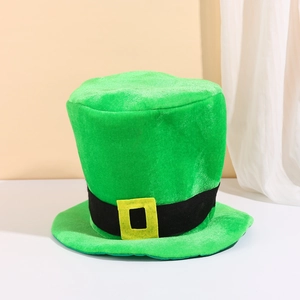 Green St. Patrick's Day top hat with Irish shamrock digital print and yellow buckle strap