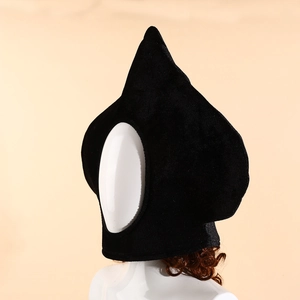 Black velvet spade ace headpiece for Halloween cosplay parties shown on a model