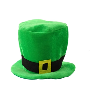 Saint Patrick's Day green clover hat with black belt and yellow buckle on white background
