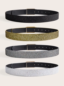 Sparkly sequin waist belts in four colors with gold buckles for winter dresses