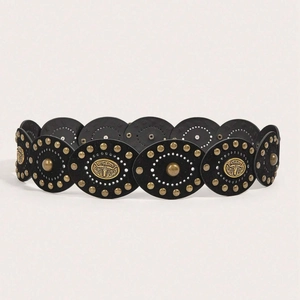 Western vintage belt with bull head medallions and bronze rivets in bohemian style