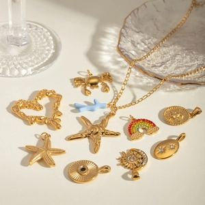 Vintage 18k gold stainless steel sun and sea life pendants set with jewelry accessories