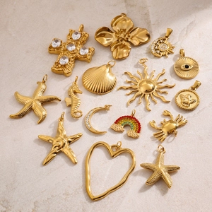 Various 18k gold plated stainless steel sun and sea life pendants for DIY jewelry making