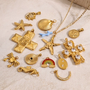 18k gold plated stainless steel vintage sun and marine charms for DIY jewelry making