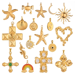 Assorted 18k gold plated stainless steel sun and ocean charms for DIY jewelry making
