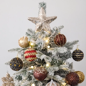 Shatterproof Christmas ornaments set with star tree topper and colorful glitter baubles