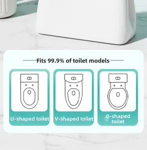 Waterproof disposable toilet cover showing universal fit for U, V, and O shaped models