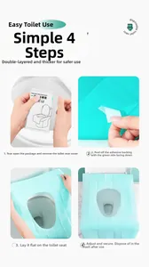 Instructional guide showing step-by-step application of waterproof disposable toilet seat covers