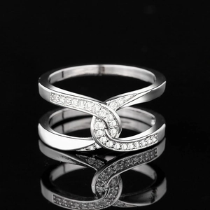 Luxury 925 Sterling Silver Cross Pave Zirconia Ring Elegant Intertwined Knot Double Layer Finger Ring For Women Wedding Party Jewelry