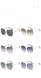 Detailed view of six colors of gradient oversized metal sunglasses with H-logo temples