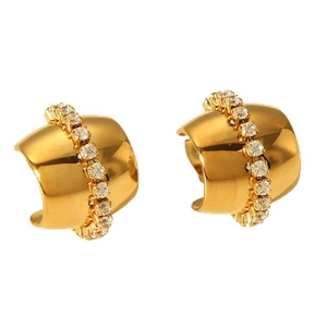Polished 18K gold plated C-shaped stainless steel earrings with sparkling zircon stones
