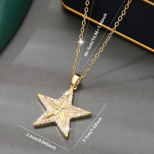 14K gold plated star pendant necklace with micro-paved cubic zirconia for women