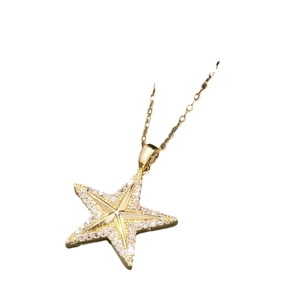 Minimalist 14K gold plated five-pointed star pendant necklace with micro-set zircon crystals
