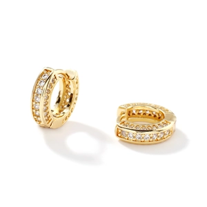 Classic gold huggie earrings with double row micro paved cubic zirconia stones