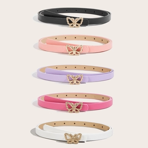 Fashion Kids Women Bowknot Buckle Synthetic Leather Skinny Belt Retro Versatile Thin Waistband For Jeans Dress Accessory