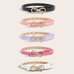 Damen Kinder Mode Kunstleder Gürtel Elegant Strass Schleife Schnalle Schmale Taille Gürtel Für Jeans Kleider Retro Schmuck Gürtel