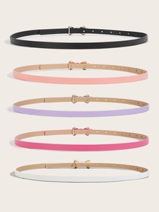 Set di cinque cinture sottili colorate per bambina con fibbie a fiocco in metallo oro