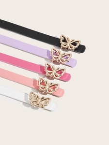 Set of five colorful girls skinny PU leather belts with gold butterfly shaped buckles