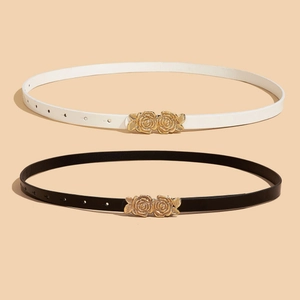 Cinture vintage in vernice per bambini nere e bianche con fibbie a rosa d'oro e strass