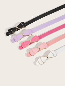 Detailed set of five colorful PU leather belts for kids with golden bow buckles