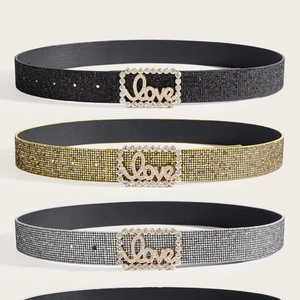 Cinture da donna con strass in nero, oro e argento con fibbia Love