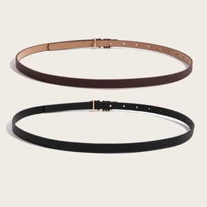 Minimalist PU leather belts in black and brown with sleek gold pin buckles for women
