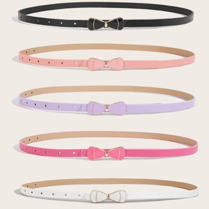 Five-piece kids skinny faux leather belts with gold bow buckles in multiple colors