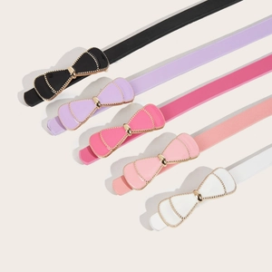 Kids vintage patent leather bow buckle skinny belts in five assorted candy colors