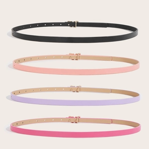 Set of 4 thin children's bow patent leather belts in black pink and purple with gold buckles
