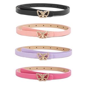 Kids thin faux leather belt set with four colors and gold butterfly metal buckles