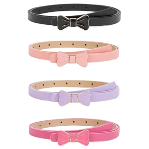 Cinture vintage per bambini in vernice con fibbie a fiocco in nero, rosa e lilla