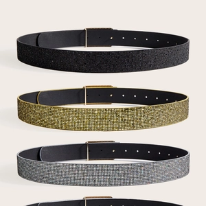 Women's sparkling sequined glitter waist belts in black gold and silver colors